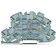 Double-deck terminal block, 4-conductor through terminal block, same profile as double-deck disconnect terminal block, gray