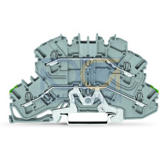 Double-deck terminal block, Ground conductor/through terminal block, same profile as double-deck disconnect terminal block, gray