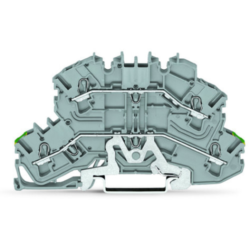 Double-deck terminal block, Ground conductor/through terminal block, same profile as double-deck disconnect terminal block, gray
