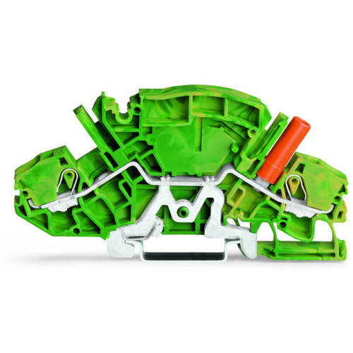 2-conductor ground terminal block, 6 mm&sup2;, with touch-proof test socket, green-yellow