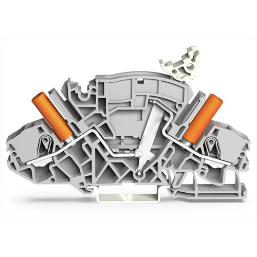2-conductor disconnect/test terminal block, e.g., voltage transformer circuits, with touch-proof test sockets, gray