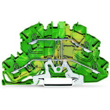 Double-deck terminal block, 4-conductor ground terminal block, same profile as double-deck disconnect terminal block, green-yellow