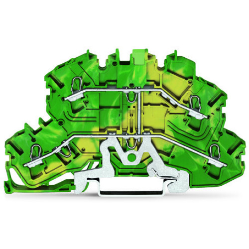 Double-deck terminal block, 4-conductor ground terminal block, same profile as double-deck disconnect terminal block, green-yellow