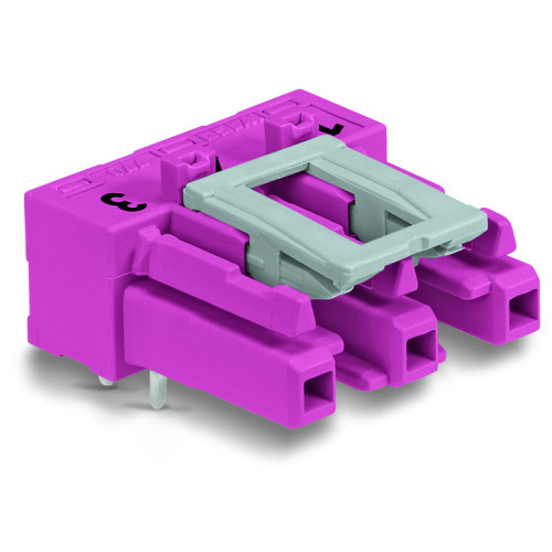 Socket for PCBs, angled, 3-pole, pink