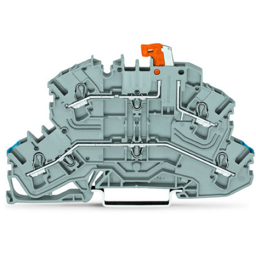Double-deck disconnect terminal block, with pivoting knife disconnect, N/L, gray