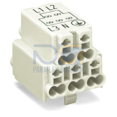 Power supply connector, without push-buttons, with snap-in mounting feet, white