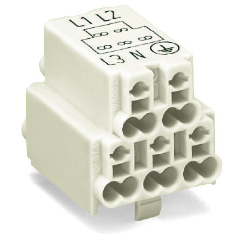Power supply connector, without push-buttons, with snap-in mounting feet, white