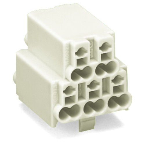 Power supply connector, without push-buttons, with snap-in mounting feet, white