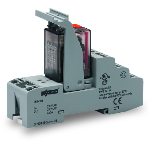Relay module, Nominal input voltage: 230 VAC, 4 changeover contacts, Limiting continuous current: 5
