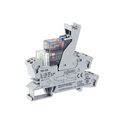 Socket with miniature switching relay Relay with 2 changeover contacts (2u) 24 VDC electrical and mechanical status indication manually operated