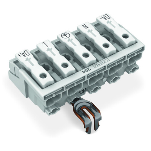 Lighting connector, push-button, external, with snap-in ground contact, white