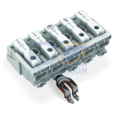 Lighting connector, push-button, external, with angled snap-in ground contact, white