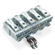 Lighting connector, push-button, external, with angled snap-in ground contact, white