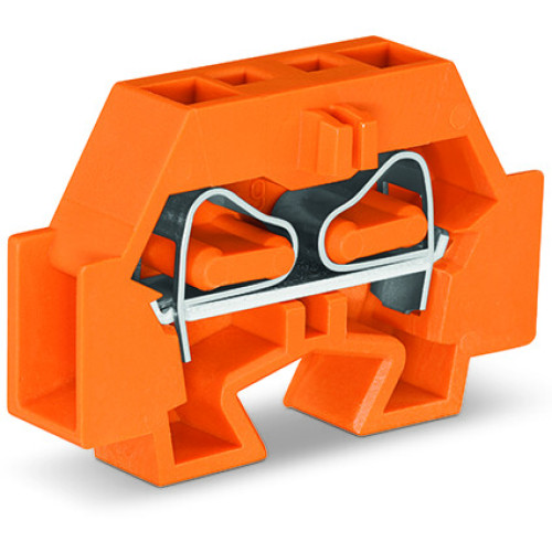 Space-saving, 2-conductor end terminal block, without push-buttons, without protruding snap-in mounting foot, orange