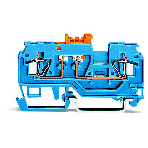 2-conductor disconnect/test terminal block, with pivoting knife disconnect, with test port, blue