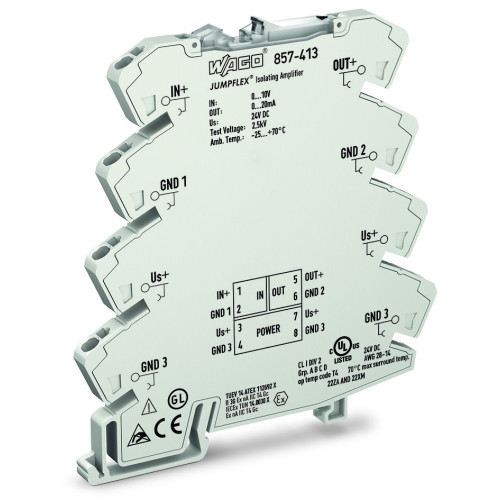 Isolation amplifier, Voltage input signal, Current output signal, Supply voltage: 24 VDC, 6 mm modul
