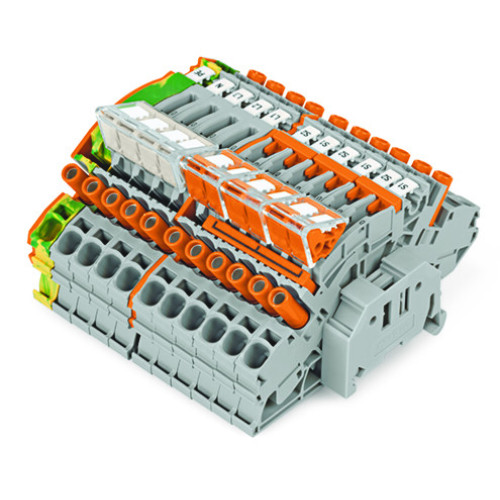 Compact terminal block, for current and voltage transformers, multi-colored