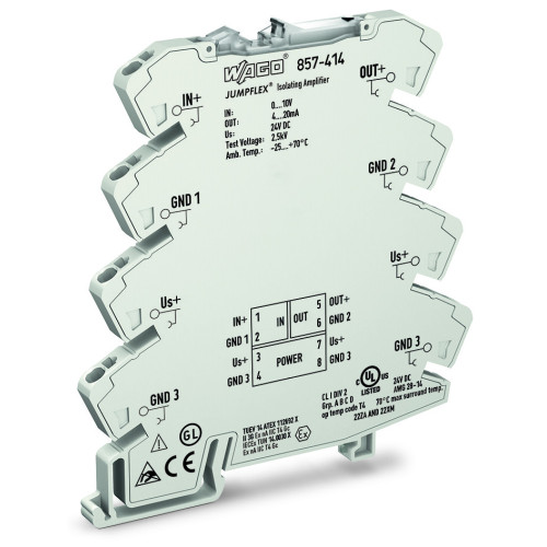 Isolation amplifier, Voltage input signal, Current output signal, Supply voltage: 24 VDC, 6 mm modul