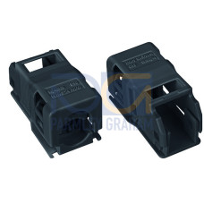 Strain relief housing, 2-pole, with locking clip, black