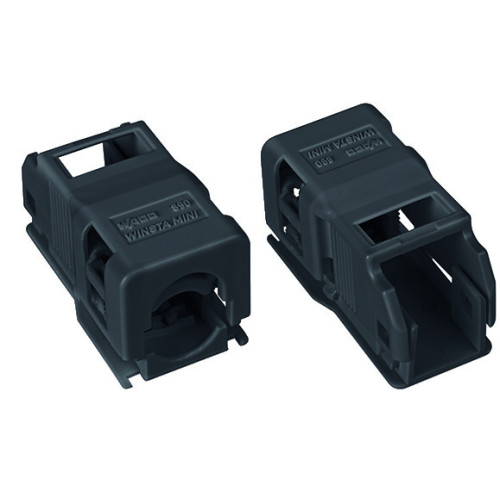 Strain relief housing, 2-pole, with locking clip, black