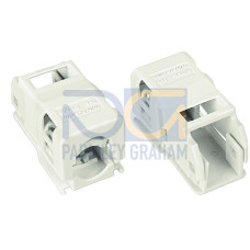 Strain relief housing, 2-pole, with locking clip, white