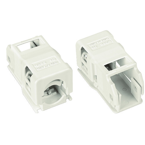 Strain relief housing, 2-pole, with locking clip, white