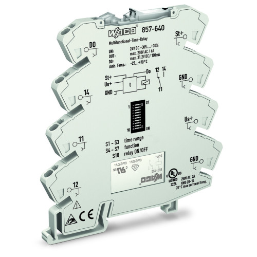 Multifunction timing relay with 1 changeover contact (1u) 8 tiem ranges 14 functions Temperature range: -25 &deg;C ... +70 &deg;C for railway operations