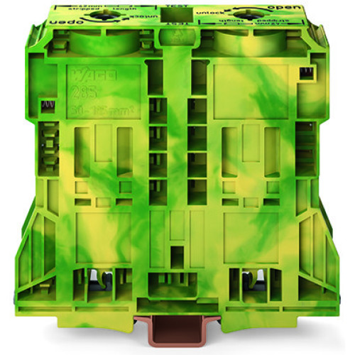 2-conductor ground terminal block, 120 mm&sup2;, lateral marker slots, green-yellow
