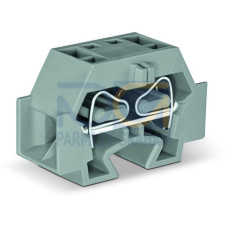 Space-saving, 4-conductor end terminal block, without push-buttons, without protruding snap-in mounting foot, gray