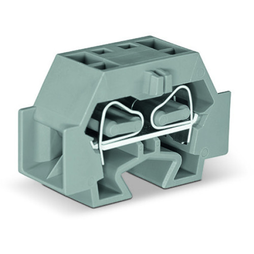 Space-saving, 4-conductor end terminal block, without push-buttons, without protruding snap-in mounting foot, gray