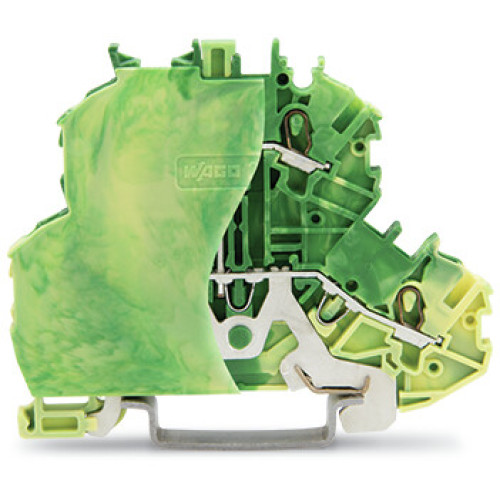 Double-deck terminal block, 4-conductor ground terminal block, with end plate, green-yellow