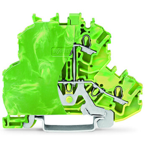 Double-deck terminal block, 4-conductor ground terminal block, with end plate, green-yellow