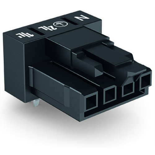 Socket for PCBs, angled, 4-pole, black