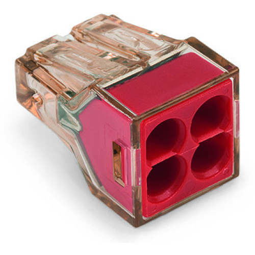 PUSH WIRE connectors for junction boxes for solid conductors up to 4 mm 4-conductor terminal block Brown clear housing red cover