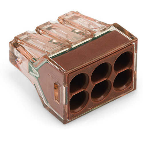 PUSH WIRE connectors for junction boxes for solid conductors up to 4 mm 6-conductor terminal block Brown clear housing brown cover