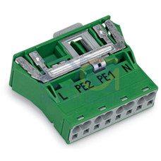 Snap-in plug, with direct ground contact, 4-pole, green