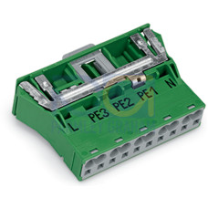 Snap-in plug, with direct ground contact, 5-pole, green