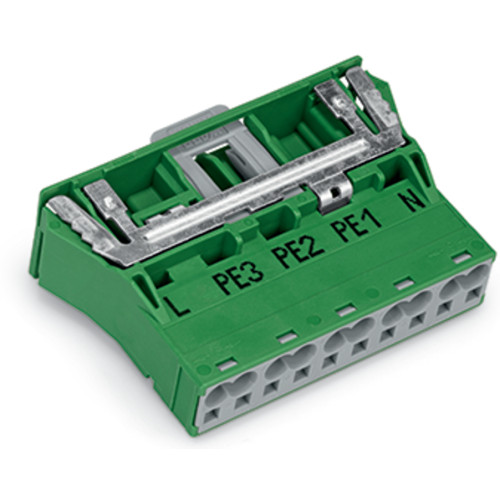 Snap-in plug, with direct ground contact, 5-pole, green