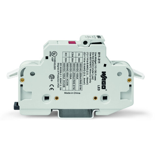 2-conductor fuse holder&nbsp;&nbsp;&nbsp;, for cylindrical fuses 10 x 38 mm,  13/32" x 11/2", 1-pole, light gray