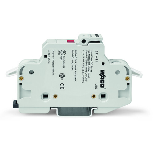 2-conductor fuse holder&nbsp;&nbsp;&nbsp;, for Class CC cylindrical fuses, 1-pole, light gray