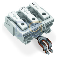 Lighting connector, push-button, external, with angled snap-in ground contact, white