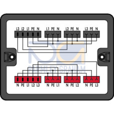 Distribution box, Three-phase to single-phase current (400 V/230 V), 2 inputs, black