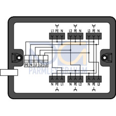 Distribution box, Three-phase to single-phase current (400 V/230 V), supply cable entry, black