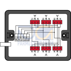 Distribution box, Three-phase to single-phase current (400 V/230 V), supply cable entry, black