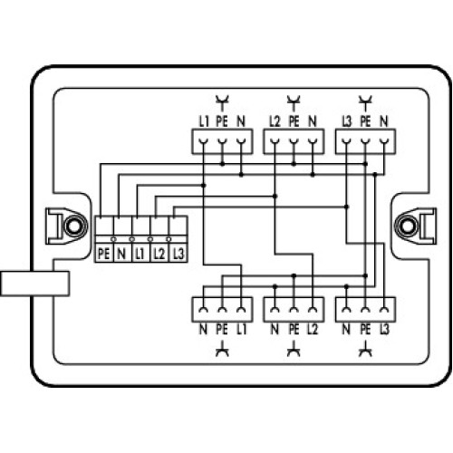 Distribution box, Three-phase to single-phase current (400 V/230 V), supply cable entry, white