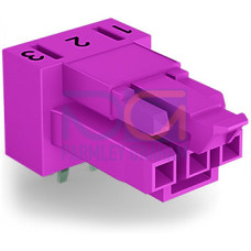 Socket for PCBs, angled, 3-pole, pink