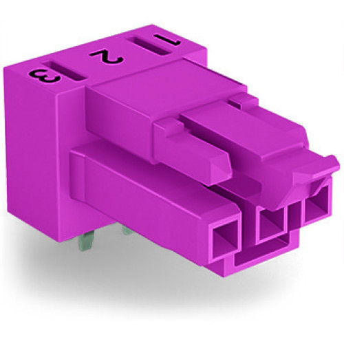 Socket for PCBs, angled, 3-pole, pink