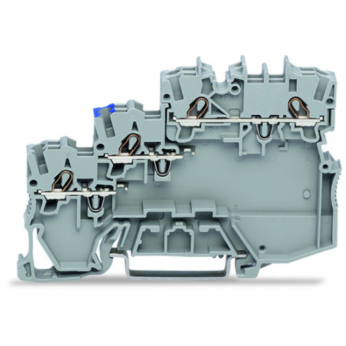 3-conductor actuator supply terminal block, for PNP-(high-side) switching actuators, with ground connection via push-in type jumper bars, gray
