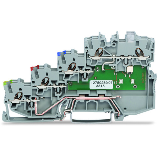 4-conductor sensor terminal block, LED (yellow), for PNP-(high-side) switching sensors, gray