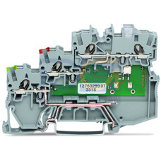 3-conductor actuator supply terminal block, LED (yellow), for NPN-(low-side) switching actuators, gray
